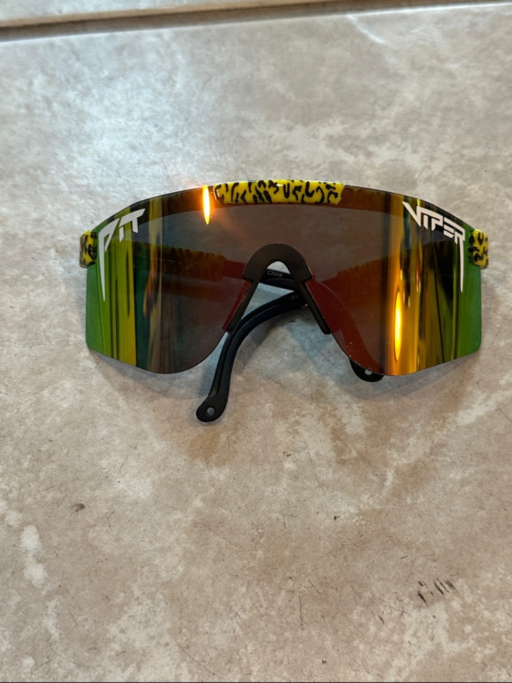 Pit Viper Mirrored Shield Sunglasses with Yellow Leopard Accents